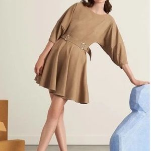 Nocturne Gabardine Khaki Puff Sleeve Dress